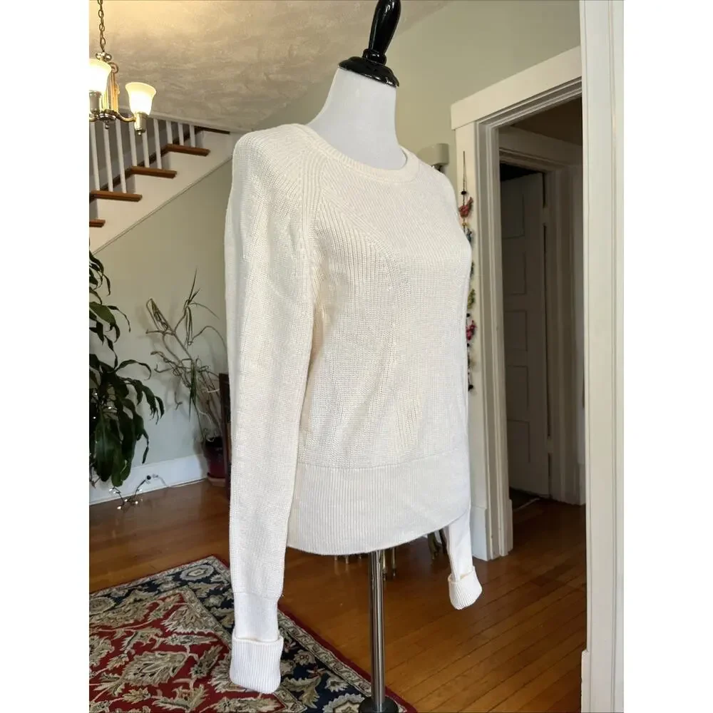 Banana Republic Womens M Cream 100% Merino Wool Ribbed Pullover Sweater Classic